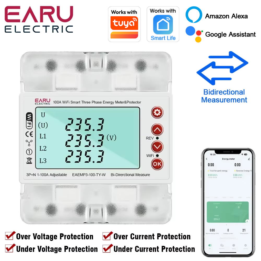 Energy Meter Bidirectional - EARU Dreiphasiger Tuya WiFi Smart Bidirektionaler