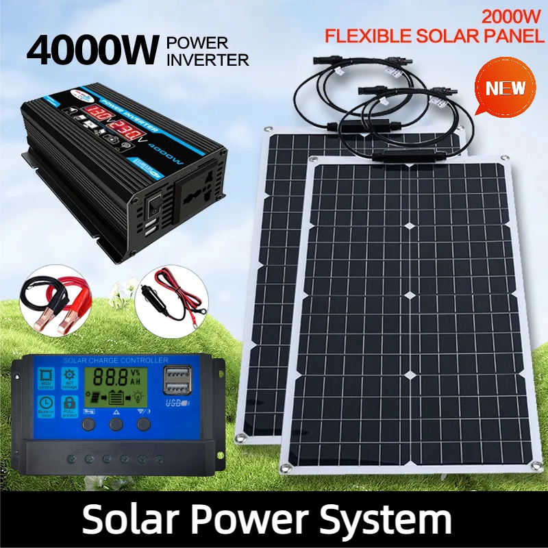 Renewable Energy House - 2000W Solarenergiesystem 110V/220V 4000W Solarpanel-Wechselrichter Glas