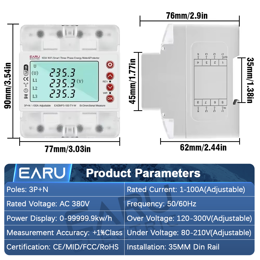 EARU Dreiphasiger Tuya WiFi Sm – Energy Meter Bidirectional Bewertung und Preis