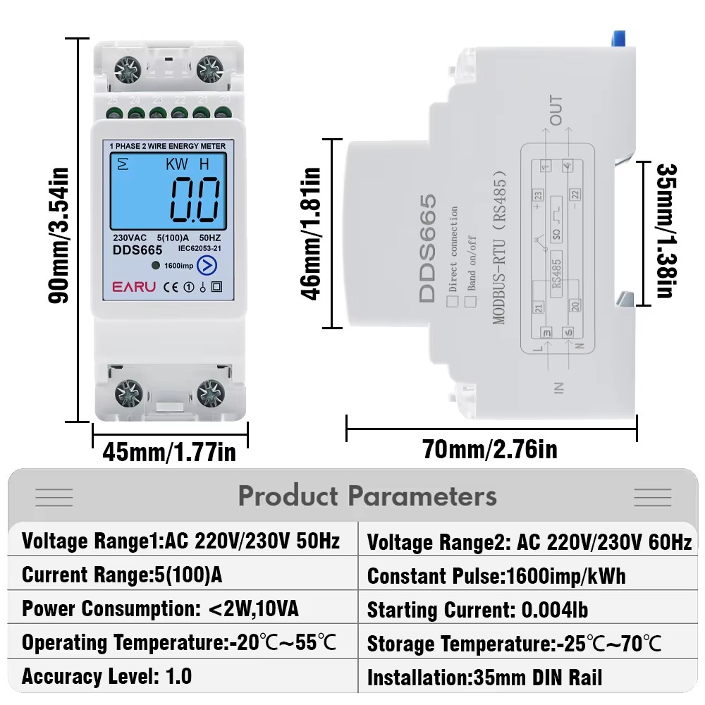 EARU AC230V 50Hz 60Hz 100A Bid – Energy Meter Bidirectional Bewertung und Preis